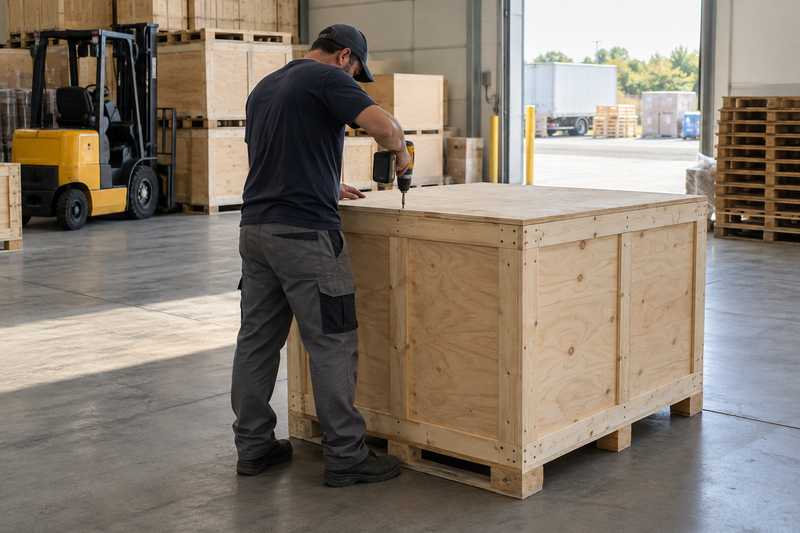 Caisse en bois fermée pour un envoi de mobilier à l'étranger